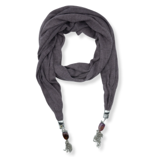 WOMEN'S SCARF, DIRTY PURPLE, WITH HANGING ELEMENTS                                                        SZAL-11