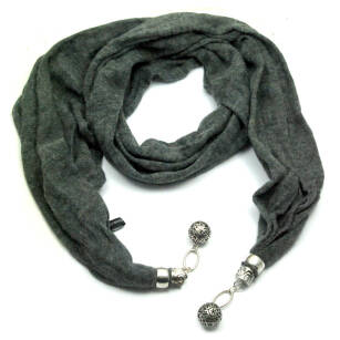 WOMEN'S GRAY SCARF WITH HANGING ELEMENTS                                                       SZAL-30