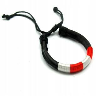 WHITE RED LEATHER BRACELET WITH A STRING                                                                         0665-567