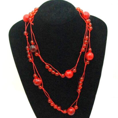 KORALE CZERWONE- TRANSPARENTNE DŁUGIE 116 CM  0612-42