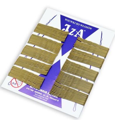 IZA WSUWKI DO WŁOSÓW KARBOWANE ZŁOTE MATOWE 6CM 2 KULKI 100 SZTUK (326/100 MAT)