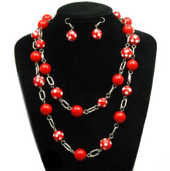 NASZYJNIK + KOLCZYKI  biało-czerwony kpl 0715-03