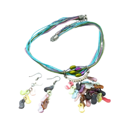 KOMPLET BIŻUTERII KOLOROWY WISIOREK + KOLCZYKI                                                                 0643-1024